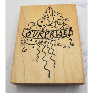 Surprise With Balloons Just Imagine Wood Mounted Rubber Stamp